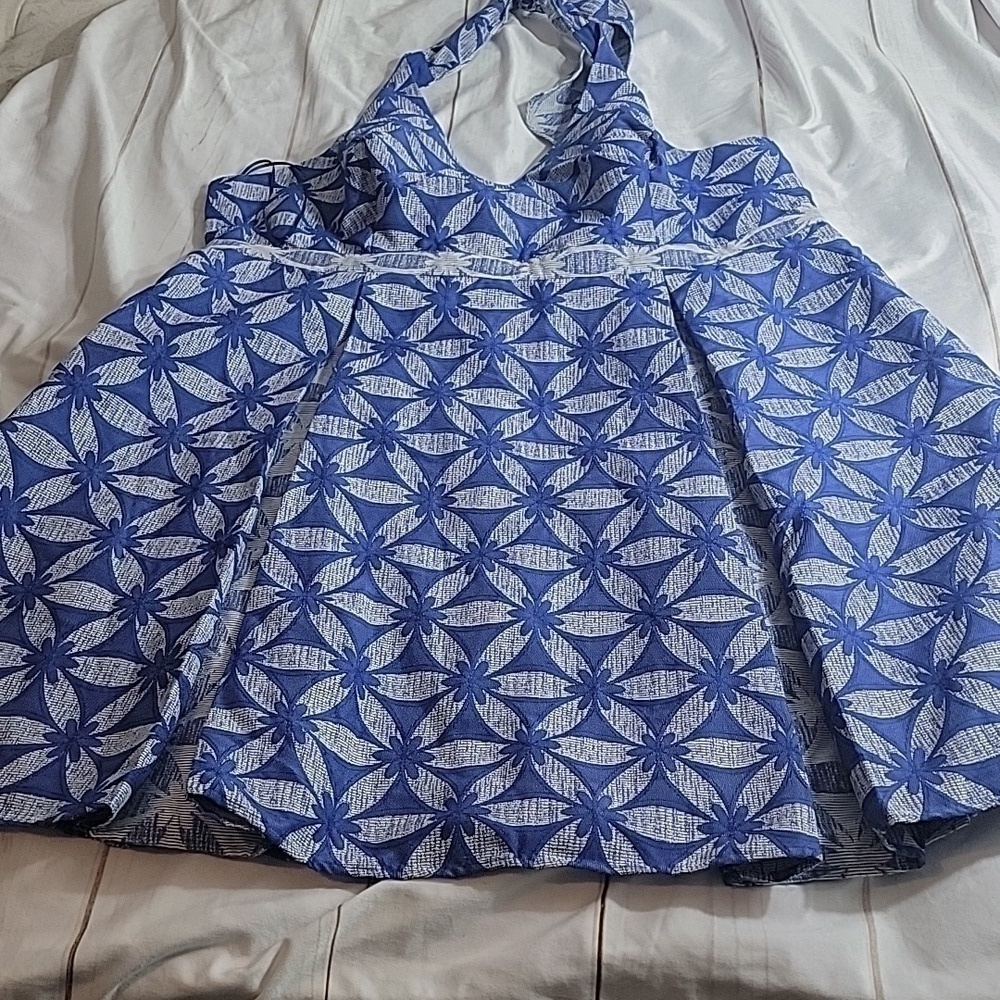 ModCloth Renewed Resplendence Floral Halter Dress Beautiful Blue Plus Size 3XL
